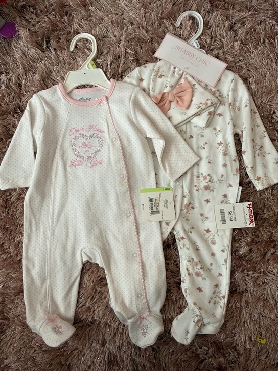 Shabby Chic Other - Shabby Chic Pink & Cream Floral Footed Baby One-Piece Set